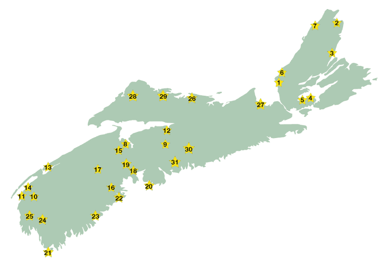 Exclusive glamping dome directory map for Nova Scotia