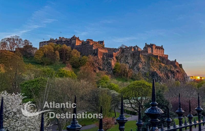 Edinburgh castle at dusk, seen during our Scottish highlands tour.